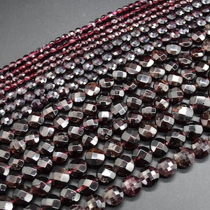 Garnet Gemstone FACETED Coin Disc Beads - 4mm, 6mm, 8mm & 10mm sizes - 15&quot; strand