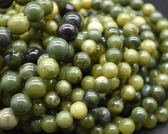 Nephrite Jade (green) Round Beads - 6mm, 8mm, 10mm sizes - 14" Strand - Natural Semi-precious Gemstone