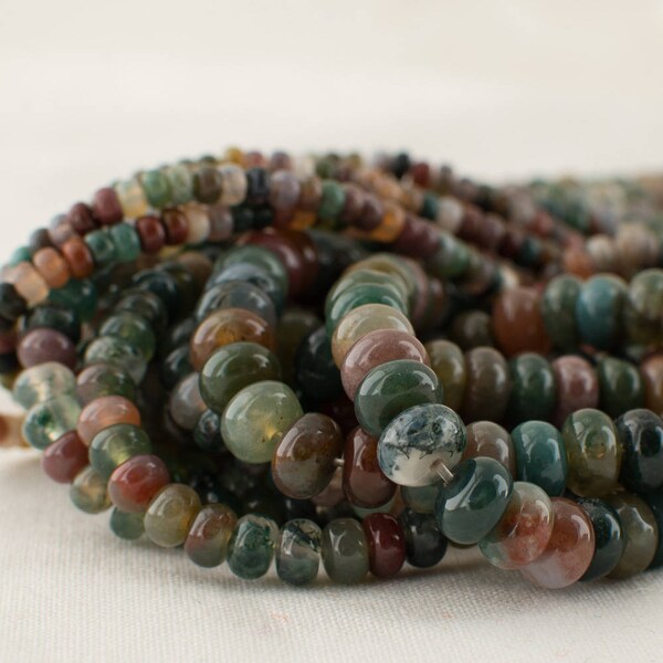 Indian Agate Gemstone Rondelle Spacer Beads - 4mm, 6mm, 8mm sizes - 15" strand