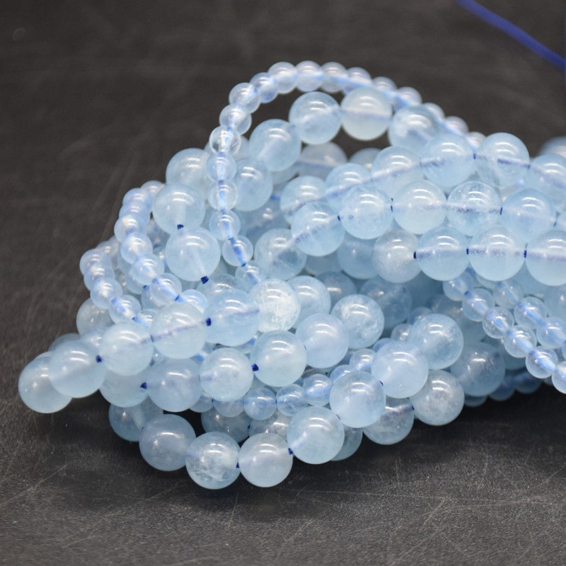 Natural Aquamarine Beads Gemstone Round Loose