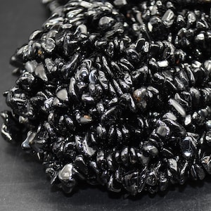 Black Tourmaline Gemstone Chips Nuggets Beads - 5mm - 8mm, 32&quot; Strand