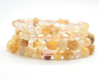 Gelber Quarz Edelstein Runde Perlen Armband Sample Strang - 6 mm oder 8 mm Größen - 7,5 "lang