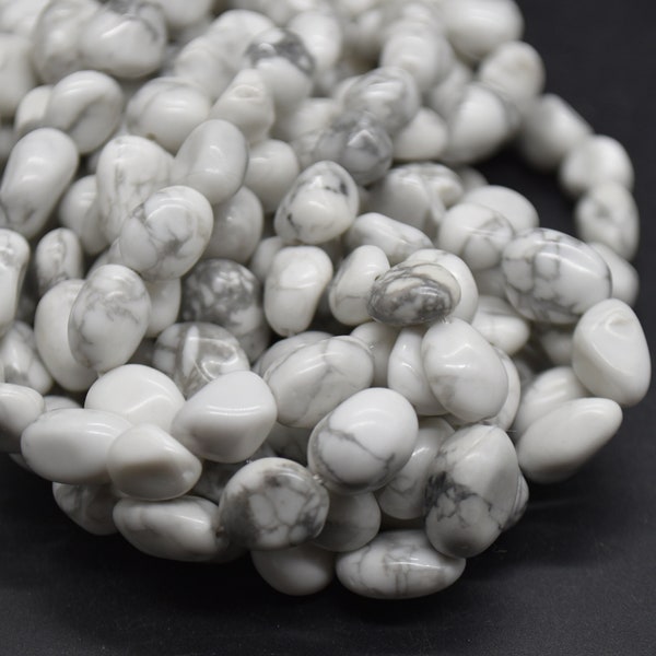 White Howlite Gemstone Pebble Tumblestone Nugget Beads - 7mm - 10mm - 15" strand