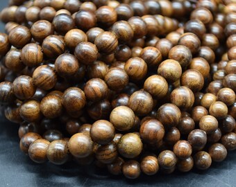 Gold Wire Sandalwood Round Wood Beads - 108 Mala Prayer Beads - 6mm, 8mm