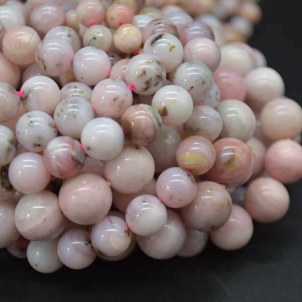 Perles rondes en opale péruvienne rose - 4 mm, 6 mm, 8 mm, 10 mm - brin 15 po. - Pierre semi-précieuse naturelle