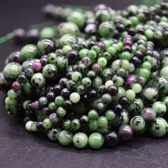 thumbnail image 2 of 15" Strand Natural Faceted Green Ruby Zoisite Round Beads – 6/8/10/12mm, Opaque 2 of 6