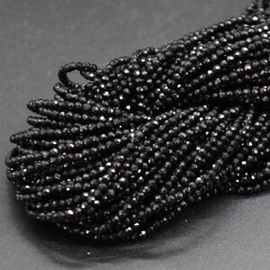 2mm Black Tourmaline Gemstone FACETED Round Beads - 15" strand | Gemstone Beads for Jewellery Making