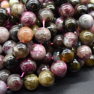 Multi-colour Tourmaline Round Beads - 4mm, 6mm, 8mm, 10mm sizes - 14&quot; Strand - Natural Gemstone Beads for Jewellery Making | Crystal Beads