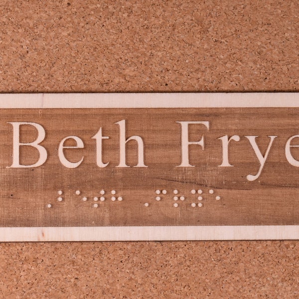 Personal Name Plate - Tactile Art with Braille, Gift for the Visually Impaired and Blind, Laser Engraved, Sight Impaired, Bulletin Board Art