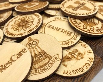 100 Custom 2-Sided 1.75" Tokens - your logo or message on both sides - your design