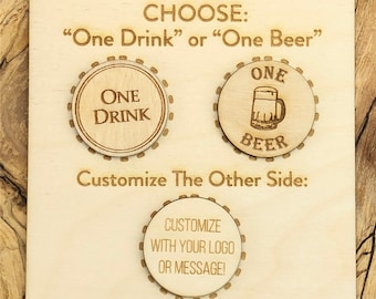 250 Wooden Custom Logo Drink Tokens --Laser Engraved