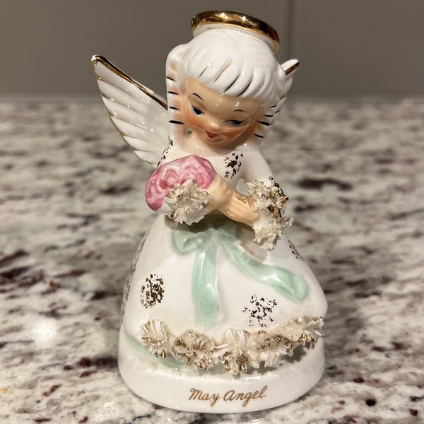 Napco Japan May Birthday Angel Vintage 1950s Figurine Springtime Bouquet #A1365