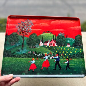 Vintage Melamine Decorative Serving Tray, Rustic Farm Scene by Artist L. Prato