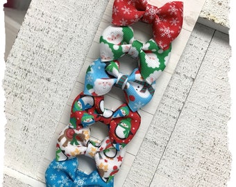 Winter Bow Ties Snowman Bows READY to SHIP Christmas Hair Bow Set Bow Tie SMALL Set of 6
