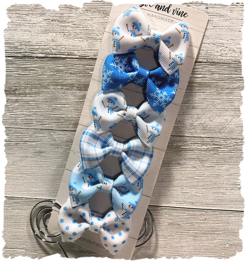 Winter Bow Ties Snowman Bows READY to SHIP Christmas Hair Bow Set Bow Tie SMALL Set of 6