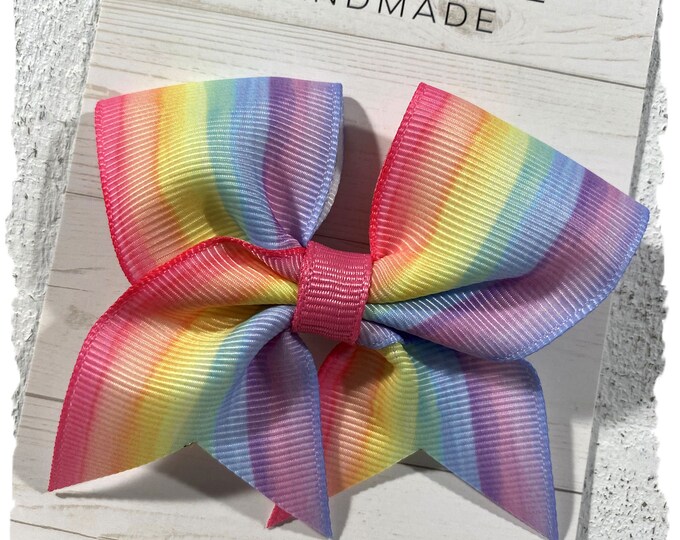 Pastel Rainbow Hair Bow Medium Bow Medium Cheer Style Bow Etsy
