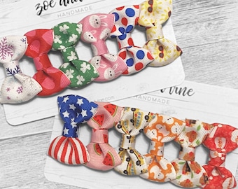 Holiday Bow Set, Seasonal Bow Set, Holiday Hair Bow Set, Yearly Holiday Clips, Month Bow Set, Set of 12, Ready to Ship