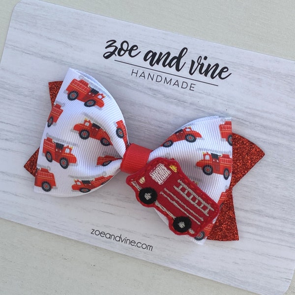 Firetruck Headband, Fire Truck Headband, Firetruck Bow Tie, Firetruck Bow, Fire Truck Headband, Firetruck Hair Clip, Ready to Ship