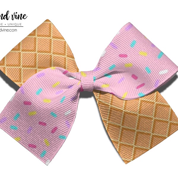 Ice Cream Cone Bow, Ice Cream Headband, Ice Cream Hair Bow, Infant Headband, Ice Cream Clip, Ready to Ship