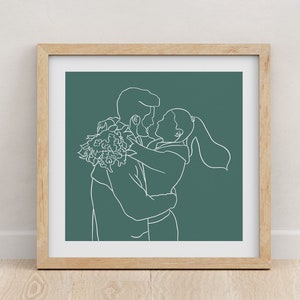 Custom Line Drawing Couple, Custom Portrait, Wedding Portrait, Sketches From Photo, Personalized Gifts , Anniversary Gift, Engagement Gift