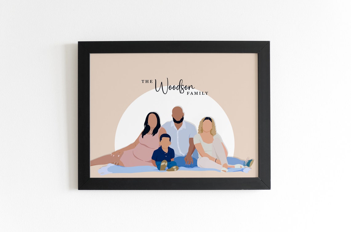 Custom Family Vector Portrait, Family Gift, Personalized Vector Art ...