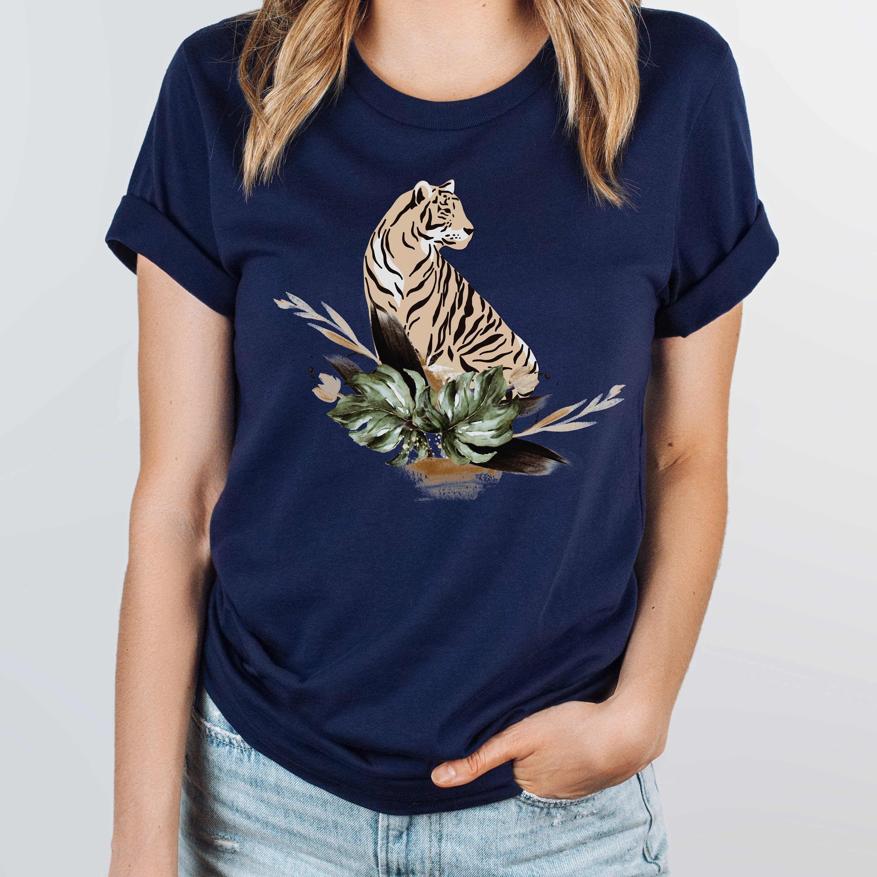 Women's Oversized T-Shirt Tropical Jungle Vintage Tee Get em Tiger Gif for her Tiger Graphic Tee