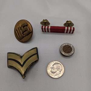 Lot of 4 Brass and Fabric Military Rank and Lapel Pins
