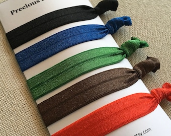 Solid Colored Hair Ties - no crease hair ties, pack of 5 hair ties, fabric elastic hair ties, hair tie set