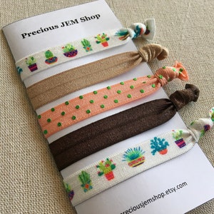 Succulent Hair Ties - desert themed hair ties, cactus print hair ties, elastic hair ties, succulent hair ties, elastic hair tie accessories