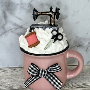Sewing, sewing machine, sewing decor, mini mug, mini mug decor, tiered tray decor, kitchen decor, home decor, crafts, crafting theme