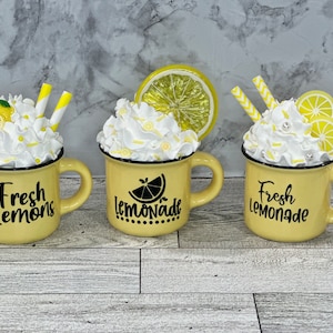 Lemon Decor, Lemon, tiered tray, tiered tray decor, Summer, Spring, Lemonade, lemons, mini mug, fresh lemonade, fresh lemons