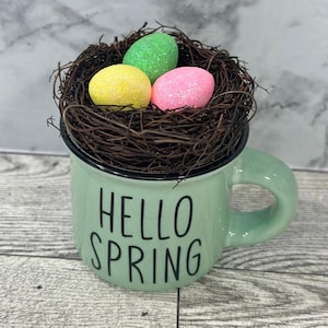 Easter, Easter decor, Easter decoration, tiered tray, tiered tray decor, happy Easter, peep peep, Easter bunny, bunny, hoppy Easter, Easter turquoise nest mug