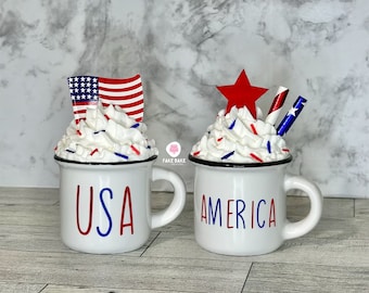 Fourth of July, 4th of July, mini mug, America, American, USA, 4th of July decor, tiered tray decor, tiered tray, Independence Day