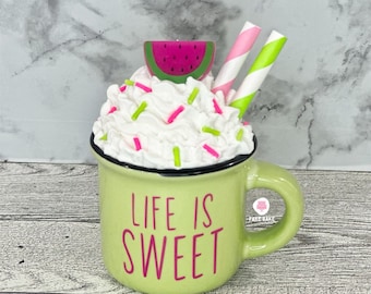 Watermelon, watermelon theme, watermelon decor, sweet summertime,mini mug decor, tiered tray decor, summer vibes, life is sweet