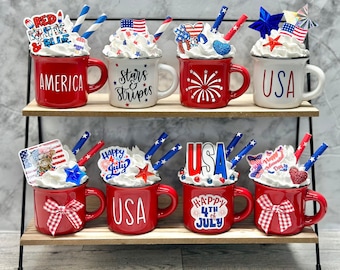 Fourth of July, 4th of July, mini mug, America, American, USA, 4th of July decor, tiered tray decor, tiered tray, Independence Day