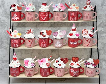 Valentines, Valentine’s Day, Valentine’s Day decor,   mini mug decor, decor, tiered tray decor, mini mug, valentines decoration, valentines