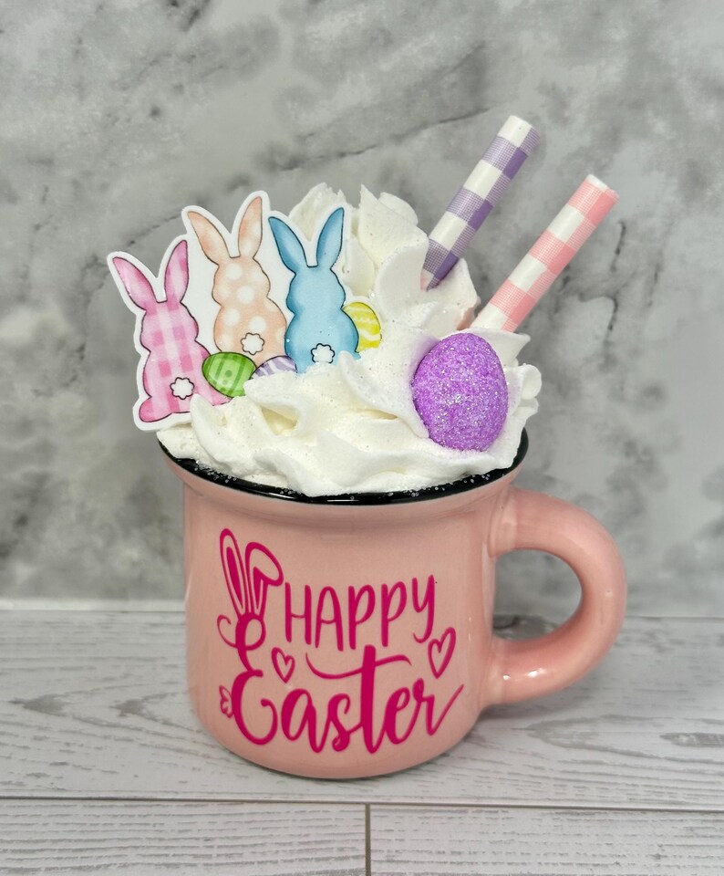 Easter, Easter decor, Easter decoration, tiered tray, tiered tray decor, happy Easter, peep peep, Easter bunny, bunny, hoppy Easter, Easter pink mug purple egg