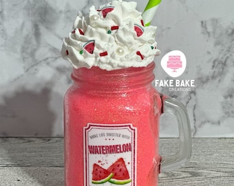 Watermelon, watermelon theme, watermelon decor, sweet summertime,mini mug decor, tiered tray decor, mini jar, salt and pepper shaker, summer