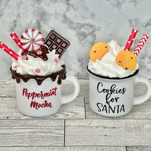 Christmas decor, cookies for santa, peppermint mocha, mini mug, tiered tray decor, tiered tray, christmas gift, christmas decoration, xmas
