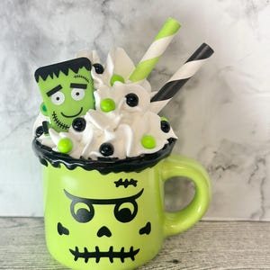 Halloween, Halloween decor, Halloween Home Decor, spooky, spiders, mini mugs, tiered tray decor, spooky season, witches brew, frankenstein