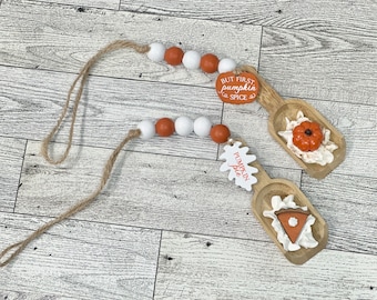 Pumpkin spice, pumpkin spice decor, pumpkin spice tiered tray, tiered tray decor, fall, fall decor, kitchen tray, beaded scoop