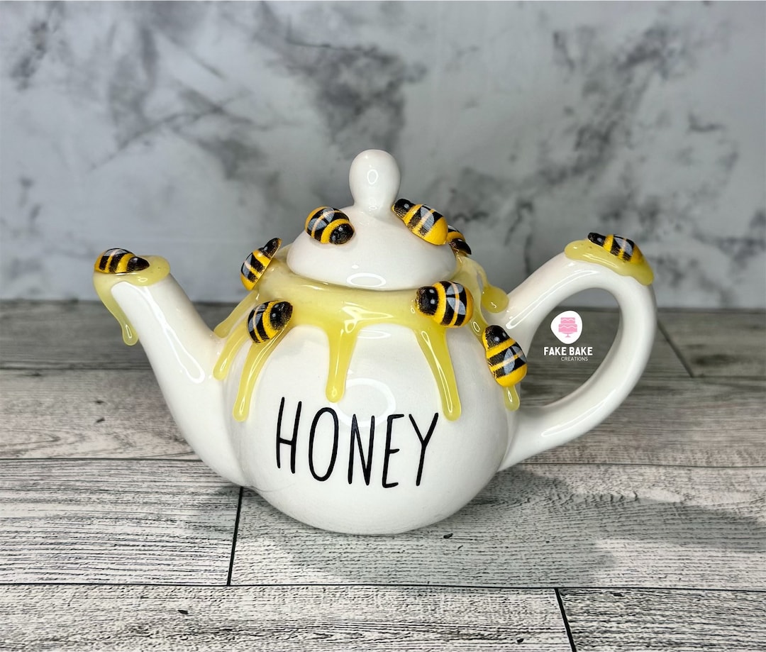 Mini Teapot, Teapot Decor, Bee, Bee Decor, Honey, Faux Honey, Bee Theme