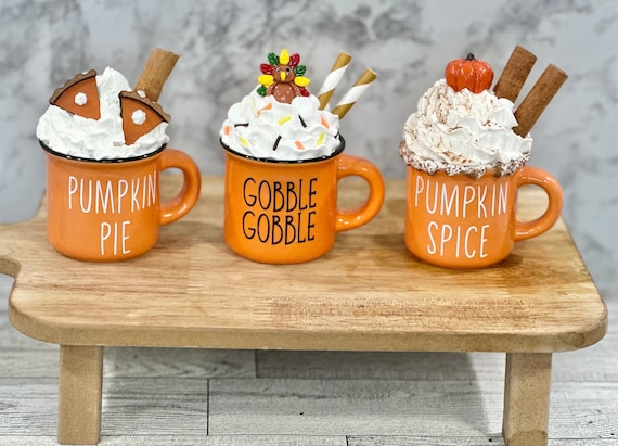 Mini mug, fall, fall decor, thanksgiving, gobble gobble, turkey, tiered tray, tiered tray decor, pumpkin pie,  pumpkin spice, pumpkin