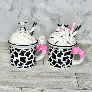 Mini mug, mini coffee mug, tiered tray, tiered tray decor, tiny mug, coffee, mug, cow, cow decor, farmhouse, farmhouse decor, moo, cows