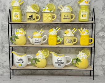 Lemon Decor, Lemon, tiered tray, tiered tray decor, Summer, Spring, Lemonade, lemons, mini mug, fresh lemonade, fresh lemons