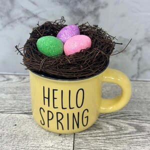 Easter, Easter decor, Easter decoration, tiered tray, tiered tray decor, happy Easter, peep peep, Easter bunny, bunny, hoppy Easter, Easter yellow hello spring