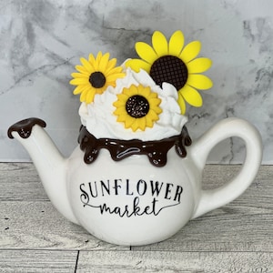 Mini teapot, teapot decor, sunflower decor, sunflowers, sunflower decoration, sunflower teapot