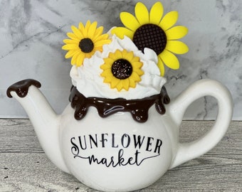 Mini teapot, teapot decor, sunflower decor, sunflowers, sunflower decoration, sunflower teapot