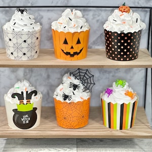 Halloween, Halloween Decor, Halloween Decoration, Spooky, Pumpkin, Spider, Cupcake, Witch, Tiered Tray, Tiered Tray Decor, Fake cupcake