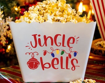 Jingle Bells Custom Movie Night Popcorn Tub Party Favor Custom Popcorn Bowl Christmas Decor Christmas Personalized Popcorn